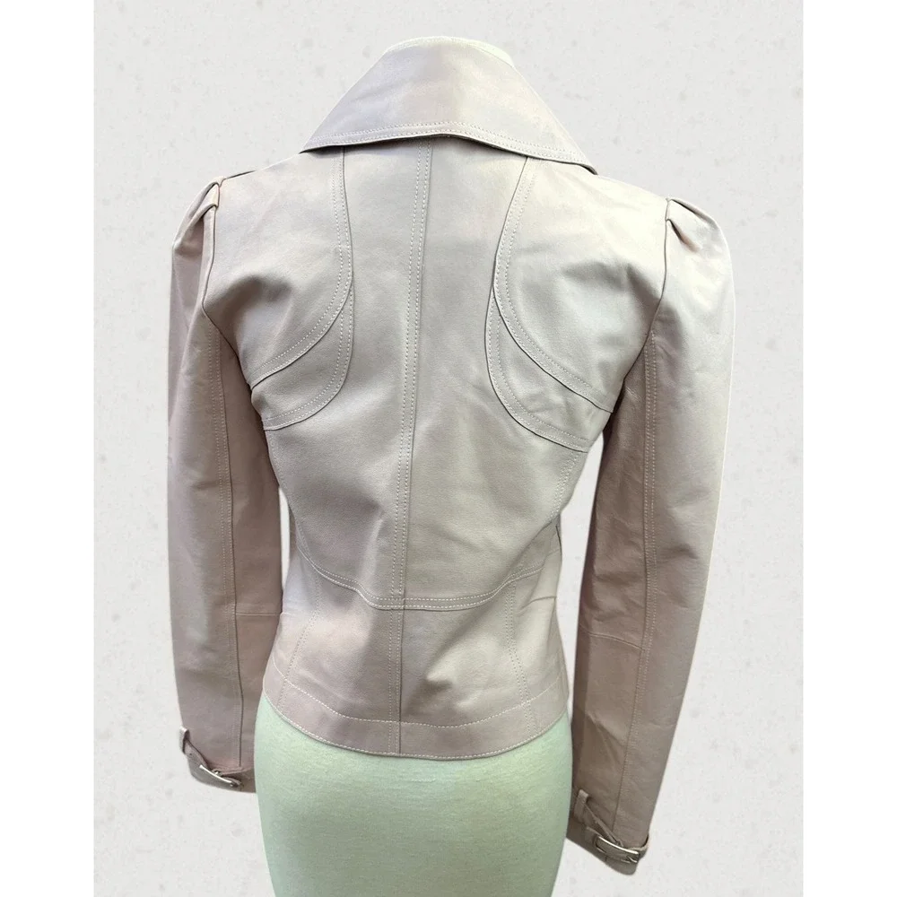 Spiegel Genuine Leather Jacket Pink Blush Puff Sleeve Y2K Cropped Women's Size 4 - Picture 12 of 16
